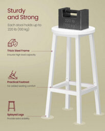 LEDREM Bar Stool Set Of 2 Round Chair High Kitchen Seat Steel Frame Height 65 Cm Easy Assembly - thumbnail 3