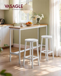 LEDREM Bar Stool Set Of 2 Round Chair High Kitchen Seat Steel Frame Height 65 Cm Easy Assembly - thumbnail 1