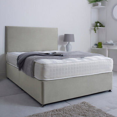 Bsspoke Ivy Divan Bed Set In Silver Plush Velvet With 24Inch Headboard & 2 Drawers Same Side & Mattress In All Sizes - image 1