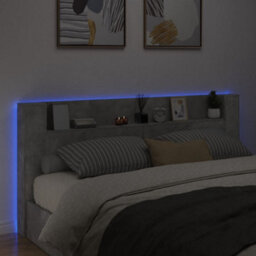 Berkfield Headboard Cabinet With Led Concrete Grey 220X16.5X103.5 Cm - thumbnail 4
