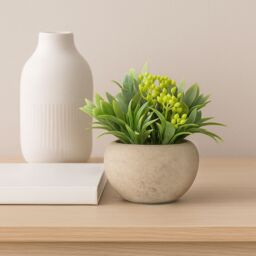 Candlelight 13.5Cm Herb Pot With Artificial Plant In Pale Grey Ceramic Pot - thumbnail 3