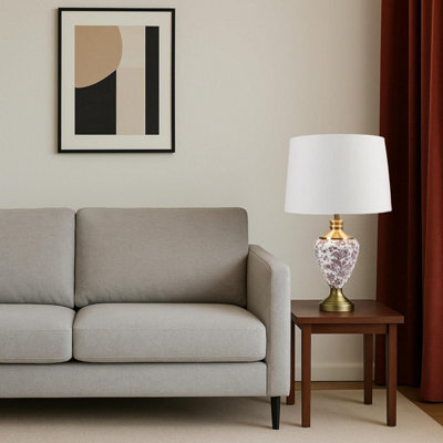 Lighting Supermarket Hepburn Antique Table Lamp With Ivory Pleated Linen Shade Printed Ceramic Effect 58Cm - image 1