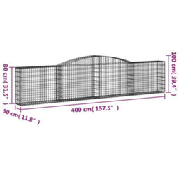 Berkfield Arched Gabion Baskets 7 Pcs 400X30X80/100 Cm Galvanised Iron - thumbnail 6