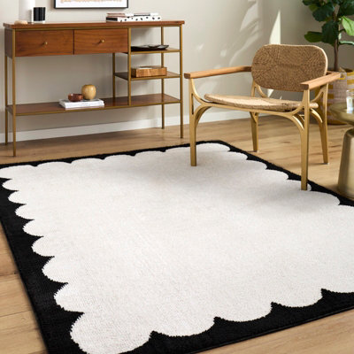 Livabliss Fossay Shaggy-Washable Cream Black Modern High Pile Living Bedroom Rug 200 X 275 Cm Easy Care, Non Shedding - image 1
