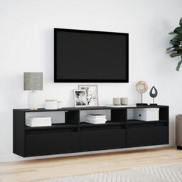 Berkfield Tv Wall Cabinet With Led Black 180X31X45 Cm - thumbnail 4