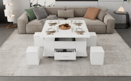 Lift Top Coffee Table With Wheels, 4 Stools, Hidden Storage And Extendable Design - thumbnail 9