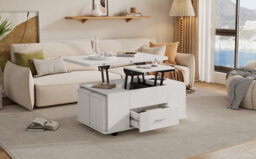 Lift Top Coffee Table With Wheels, 4 Stools, Hidden Storage And Extendable Design - thumbnail 8