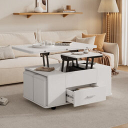 Lift Top Coffee Table With Wheels, 4 Stools, Hidden Storage And Extendable Design - thumbnail 4