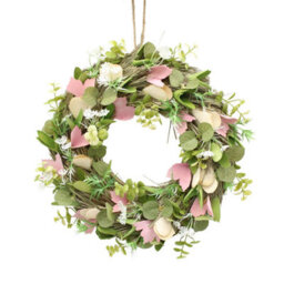 Urbn-Living Urbnliving 34Cm Green Cream & Pink Hanging Door Wreath Round Spring Easter Christmas Wall Décor Traditional Festive - thumbnail 5