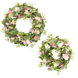 Urbn-Living Urbnliving 34Cm Green Cream & Pink Hanging Door Wreath Round Spring Easter Christmas Wall Décor Traditional Festive - thumbnail 2