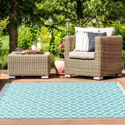 Teal Outdoor Rug, Geometric Stain-Resistant Rug For Patio Decks Garden Balcony, Modern Outdoor Area Rug- 80Cm X 150Cm - thumbnail 1