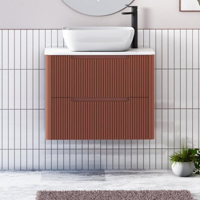 Royal Bathrooms Avenza 800mm Terracotta Clay Wall Hung Bathroom Countertop Vanity Unit 2 Drawer With Elva Basin - image 1