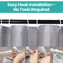 Neel Blue Shower Curtain With Hooks, Water-Resistant Vinyl Fabric, 180Cm X 180Cm Grey - thumbnail 5