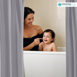 Neel Blue Shower Curtain With Hooks, Water-Resistant Vinyl Fabric, 180Cm X 180Cm Grey - thumbnail 6