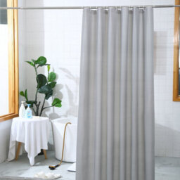 Neel Blue Shower Curtain With Hooks, Water-Resistant Vinyl Fabric, 180Cm X 180Cm Grey