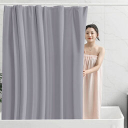 Neel Blue Shower Curtain With Hooks, Water-Resistant Vinyl Fabric, 180Cm X 180Cm Grey - thumbnail 8