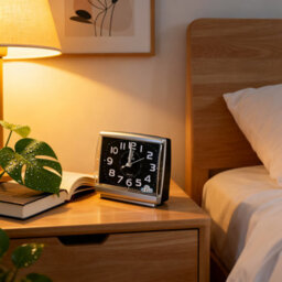Battery Operated Quartz Alarm Clock Night No Tick Silent Bedside Clocks Home Black - thumbnail 4