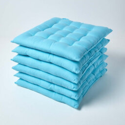 Homescapes Light Blue Seat Pads Or Cotton Chair Cushions 40X40 Cm, Set Of 6 Plain Chair Pads For Dining, Kitchen Or Outdoor