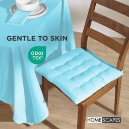 Homescapes Light Blue Seat Pads Or Cotton Chair Cushions 40X40 Cm, Set Of 6 Plain Chair Pads For Dining, Kitchen Or Outdoor - thumbnail 3