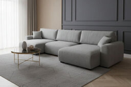 Stratus Interiors Grey U-Shape 6 Seater Sofa Bed With Sleeping Function & Bedding Storage - Highly Elastic Foam Fabric Sofa W336 X D140 X H88 Cm - thumbnail 1