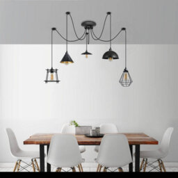 5 Head Spider Pendant Light Height Adjustable Metal Wire Cage 60W E27 Holder 110-240V Hanging Light - thumbnail 8