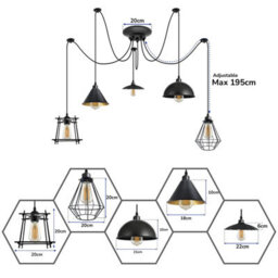5 Head Spider Pendant Light Height Adjustable Metal Wire Cage 60W E27 Holder 110-240V Hanging Light - thumbnail 5