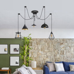 5 Head Spider Pendant Light Height Adjustable Metal Wire Cage 60W E27 Holder 110-240V Hanging Light - thumbnail 6