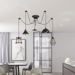 5 Head Spider Pendant Light Height Adjustable Metal Wire Cage 60W E27 Holder 110-240V Hanging Light - thumbnail 2