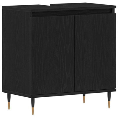 Berkfield Modern Bathroom Sink Cabinet Black Oak 58X33X60 Cm Engineered Wood - image 1