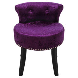 Living And Home Dark Purple Velvet Upholstered Dressing Table Stool With Black Rubberwood Legs - thumbnail 2