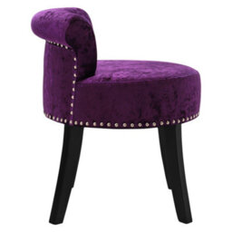Living And Home Dark Purple Velvet Upholstered Dressing Table Stool With Black Rubberwood Legs - thumbnail 3