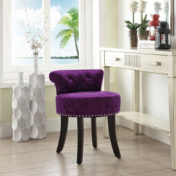 Living And Home Dark Purple Velvet Upholstered Dressing Table Stool With Black Rubberwood Legs