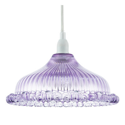 Happy Homewares Modern Lilac Line Ribbed Glass Pendant Light Shade With Moulded Edge - image 1