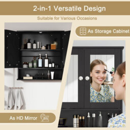 Costway Wooden Bathroom Mirror Cabinet Wall Mounted Medicine Cabinet-Brlack - thumbnail 8