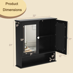 Costway Wooden Bathroom Mirror Cabinet Wall Mounted Medicine Cabinet-Brlack - thumbnail 3