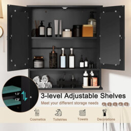 Costway Wooden Bathroom Mirror Cabinet Wall Mounted Medicine Cabinet-Brlack - thumbnail 2