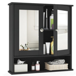 Costway Wooden Bathroom Mirror Cabinet Wall Mounted Medicine Cabinet-Brlack - thumbnail 7