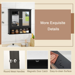 Costway Wooden Bathroom Mirror Cabinet Wall Mounted Medicine Cabinet-Brlack - thumbnail 5