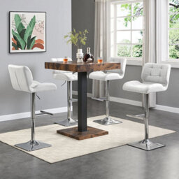 Furniture in Fashion Topaz Rustic Oak Wooden Bar Table With 4 Candid White Stools
