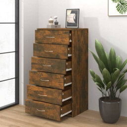 Berkfield Sideboard With 6 Drawers Smoked Oak 50X34X96 Cm Engineered Wood - thumbnail 3