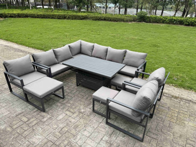 Fimous Aluminium Adjustable Rising Lifting Dining Table Sofa Set 12 Seat Aluminium Garden Furniture Sets Dark Grey - image 1