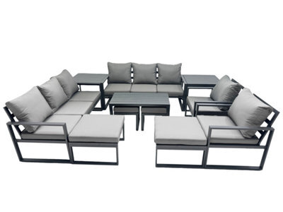 Fimous Outdoor Garden Furniture Set Aluminium Lounge 3 Seat Sofa Oblong Coffee Table Sets With 2 Chairs 4 Stools 2 Side Tables - image 1