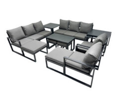 Fimous Outdoor Garden Furniture Set Aluminium Lounge 3 Seat Sofa Oblong Coffee Table Sets With 2 Chairs 4 Stools 2 Side Tables - thumbnail 2