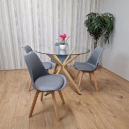 Kosy Koala Round Glass Dining Table Set With 4 Grey Plastic Chairs Dining Room Furniture - thumbnail 8