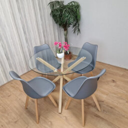 Kosy Koala Round Glass Dining Table Set With 4 Grey Plastic Chairs Dining Room Furniture - thumbnail 9