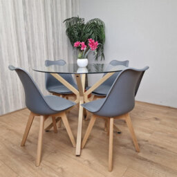 Kosy Koala Round Glass Dining Table Set With 4 Grey Plastic Chairs Dining Room Furniture - thumbnail 7
