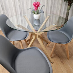 Kosy Koala Round Glass Dining Table Set With 4 Grey Plastic Chairs Dining Room Furniture - thumbnail 4