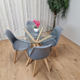 Kosy Koala Round Glass Dining Table Set With 4 Grey Plastic Chairs Dining Room Furniture - thumbnail 5