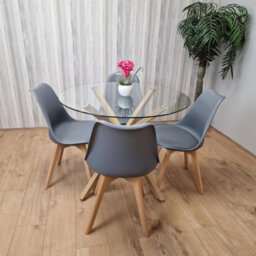 Kosy Koala Round Glass Dining Table Set With 4 Grey Plastic Chairs Dining Room Furniture - thumbnail 3