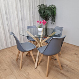 Kosy Koala Round Glass Dining Table Set With 4 Grey Plastic Chairs Dining Room Furniture - thumbnail 1